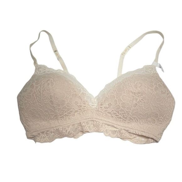 Aerie Nude and Cream Lace Trim Wireless Padded Bralette N0462 - Picture 2 of 7